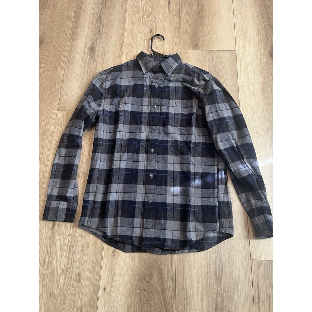 Pendleton Mason Mens M Gray Black Plaid Flannel Shirt 100% Cotton Button Down